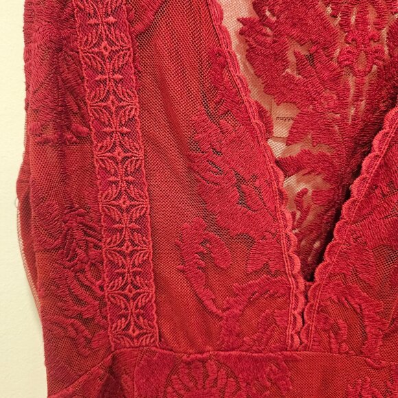 💫NWT Free People Red Floral Sheer Lace Sleeveless A-Line Mini Dress Size 0 - Picture 12 of 16